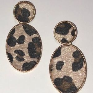 Leopard Print Faux Hair Double Drop Earrings
